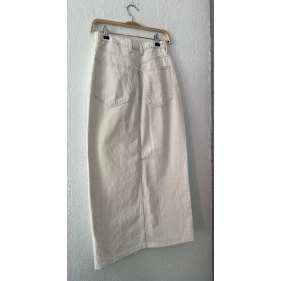 Mango MNG Women's Small Ivory Maxi Denim Jean Front Slit Skirt Cotton Boho - Picture 11 of 12